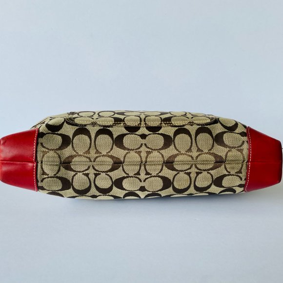 Coach Signature Tan and Red Leather Handbag Tote - Picture 4 of 8